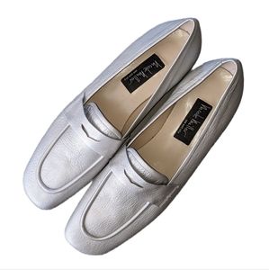 Nicole Miller silver leather loafers with black leather sole in EUC sz 10